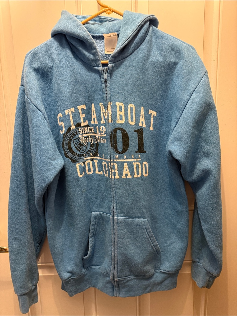 Steamboat Colorado Light Blue Zip-Up Hoodie Jacket